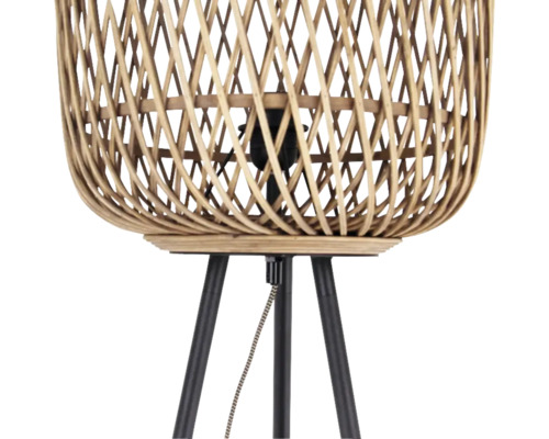 Lampă de podea cu abajur împletit și bază tip trepied