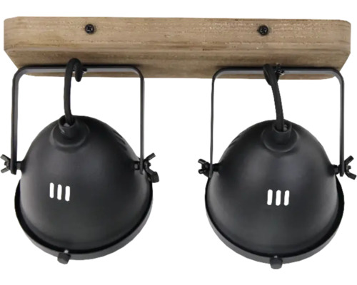 Lumină de tavan cu două lămpi pe grindă de lemn