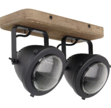 Lumină de plafon cu două spoturi, lemn și metal