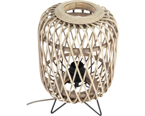 Lampă de masă din ratan cu picior metalic negru