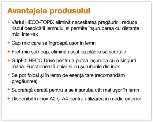 Șuruburi pentru lemn de terasă Heco Topix-Plus 5x80 mm oțel inox A2, 200 bucăți, filet secundar