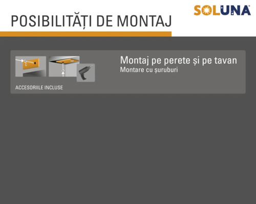 Soluna posibilități de montaj montaj pe perete și pe tavan cu șuruburi accesorii incluse