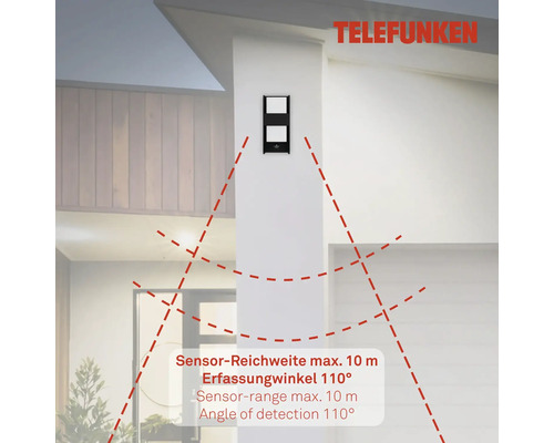 Lumină cu senzor Telefunken cu rază maximă de 10 metri și un unghi de detecție de 110 grade