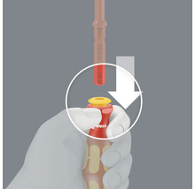 Ilustrație cu o șurubelniță introdusă într-un suport de biți de la Wera
