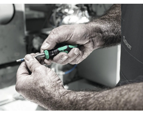 O persoană ține o șurubelniță Wera în mână.