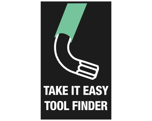Ilustrație cu o cheie Allen cu inscripția Take it easy Tool Finder