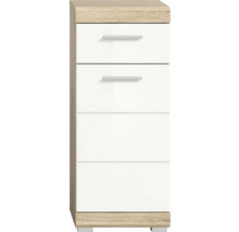 Comodă cu patru sertare cu aspect de lemn și alb