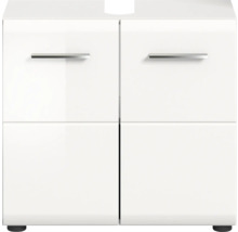 Dulap de bază alb pentru lavoar cu patru uși și mânere metalice