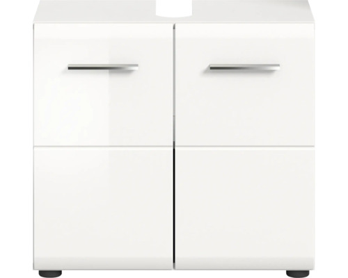 Dulap de bază alb pentru lavoar cu patru uși și mânere metalice
