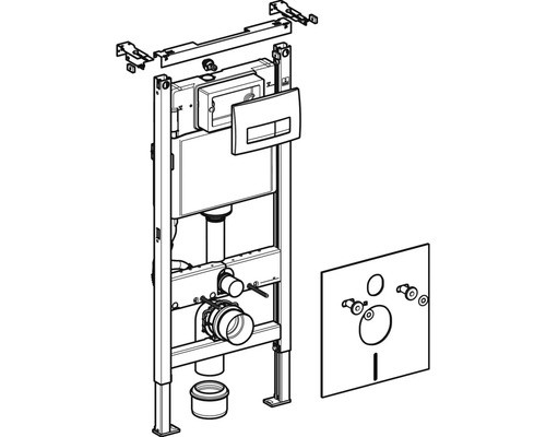 Cadru de montaj pentru WC suspendat cu placă de acționare și material de fixare
