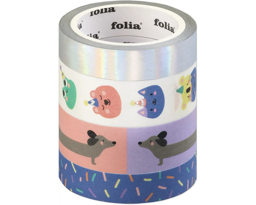 Bandă adezivă decorativă cu motive de animale pe o rolă.