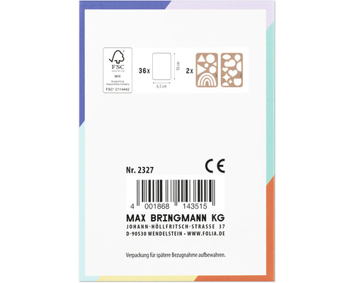 Ambalaj cu sigiliu FSC, indicații de dimensiune și marcaj CE