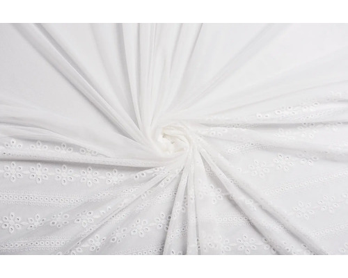 Țesătură decorativă albă brodată cu model floral