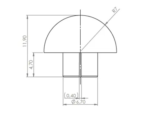 Desen tehnic al unui buton de mobilă cu indicații de dimensiuni