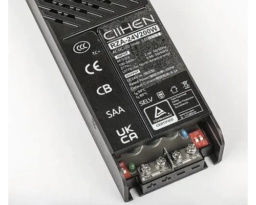 Driver LED Ciihien RZA-24V200W AC/DC cu certificări și conexiuni