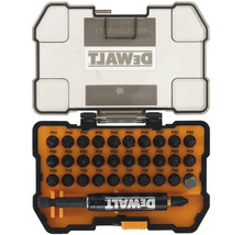 Set de biți DeWalt cu diferite tipuri de biți într-o cutie transparentă