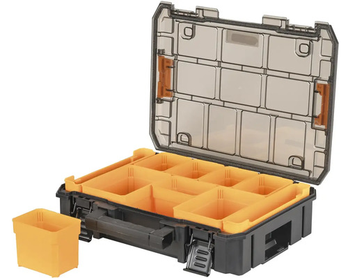 Cutie de scule deschisă cu compartimente pentru depozitarea sculelor și accesoriilor