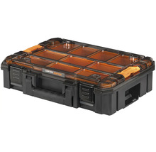 Cutie de scule cu capac transparent și compartimente pentru depozitarea sculelor