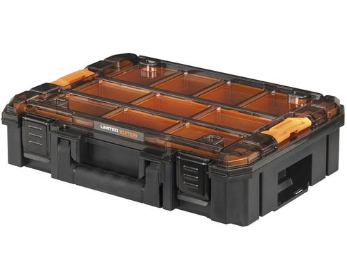 Cutie de scule cu capac transparent și compartimente pentru depozitarea sculelor