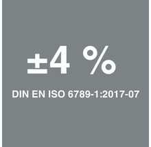 Simbol: Abatere de plus minus 4 procente conform DIN EN ISO 6789-1:2017-07