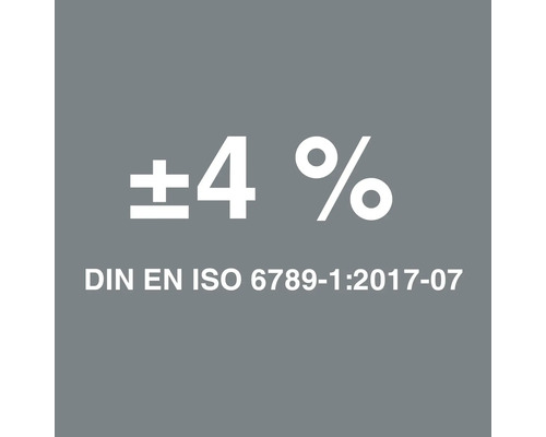 Simbol: Abatere de plus minus 4 procente conform DIN EN ISO 6789-1:2017-07