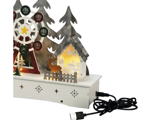 Decorațiune de Crăciun cu roată panoramică, casă și cablu USB