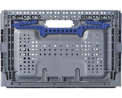 Cutie pliabilă gri din plastic cu detalii albastre pentru transport și depozitare