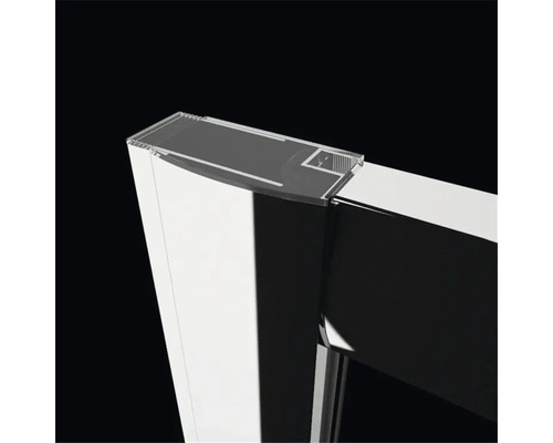 Vizualizare detaliată a unei cabine de duș cu blat din sticlă transparentă