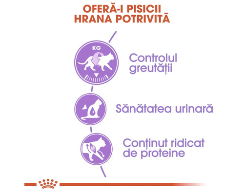 Hrană pentru pisici pentru controlul greutății, susținerea sănătății urinare și cu conținut ridicat de proteine