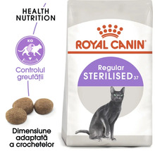Pachet de hrană pentru pisici Royal Canin Regular Sterilised 37 cu informații despre controlul greutății