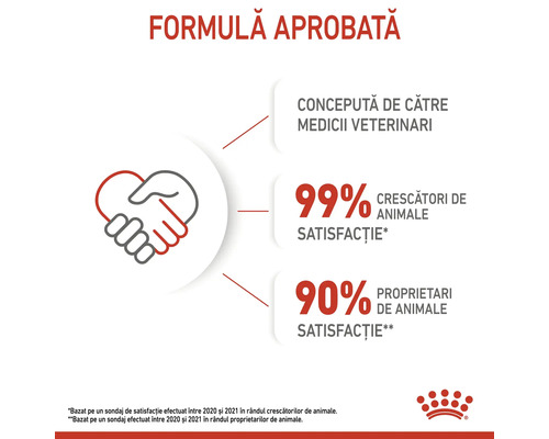 Formula aprobată, concepută de medici veterinari, cu 99% satisfacție în rândul crescătorilor de animale și 90% satisfacție în rândul proprietarilor de animale