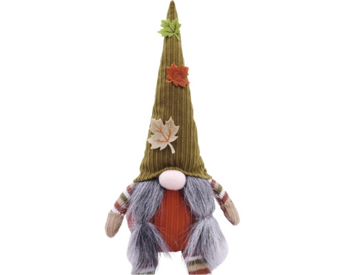 Figurină decorativă de toamnă pitic cu pălărie de catifea și frunze de arțar