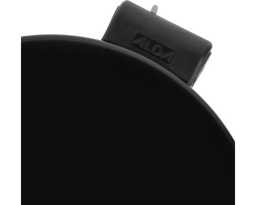 Imagine detaliată a unui capac negru cu logo-ul ALDA