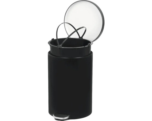 Coș de gunoi negru cu pedală și capac deschis pentru interior