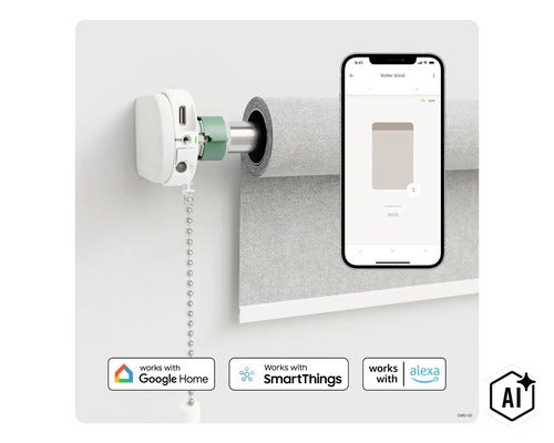 Motor inteligent pentru rulouri cu control prin aplicatie si compatibilitate cu Google Home, SmartThings si Alexa (Image AI modified or generated)