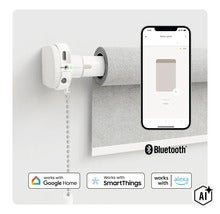 Motor inteligent pentru jaluzele cu acționare prin lanț, controlabil prin aplicație mobilă, compatibil cu Google Home, SmartThings și Alexa. (Image AI modified or generated)
