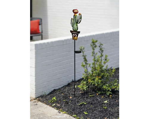 Țăruș decorativ solar de grădină cu motiv cactus, de exterior.