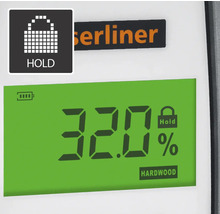 Afișajul unui higrometru pentru lemn cu funcție de reținere și afișarea conținutului de umiditate pentru lemn de esență tare