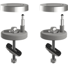 Două elemente de fixare pentru scaun de toaletă cu șuruburi și capace de acoperire