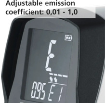 Prim-plan al unui ecran cu coeficient de emisie reglabil de la 0,01 la 1,0