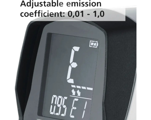 Prim-plan al unui ecran cu coeficient de emisie reglabil de la 0,01 la 1,0