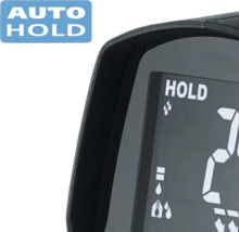 Prim-plan al unui afișaj digital cu inscripția ''Hold'' și diverse simboluri