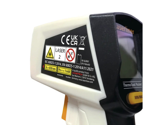 Instrucțiuni de siguranță și informații despre producător pe un Laserliner Thermospot Pocket