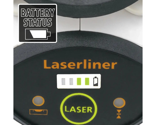 Dispozitiv Laserliner cu indicator de stare a bateriei și buton laser