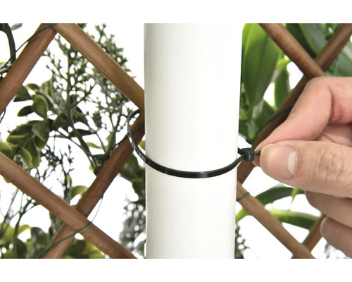 Fixarea unui paravan de intimitate pe un stâlp cu legături de cablu