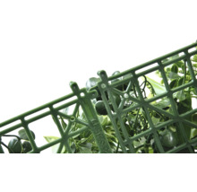 Detaliu al unui perete vegetal artificial cu grilaj din plastic