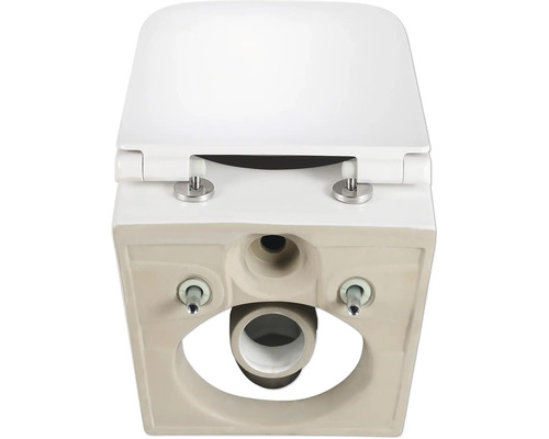 Prim-plan cu o toaletă cu capac de toaletă montat