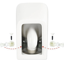 Detaliu al unui vas de toaletă cu material de fixare