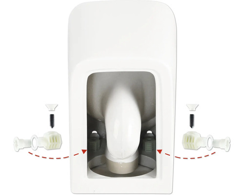 Detaliu al unui vas de toaletă cu material de fixare