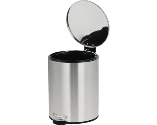 Coș de gunoi metalic cu pedală și capac deschis